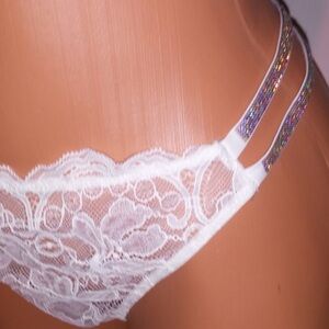 Victoria Secret Panty Brazilian White Lace Double Shine Strap Very Sexy New
